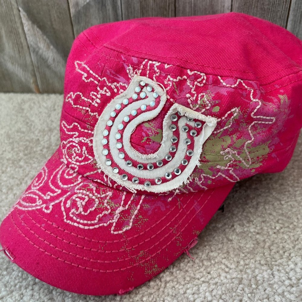 Pink Distressed Flattop Hat